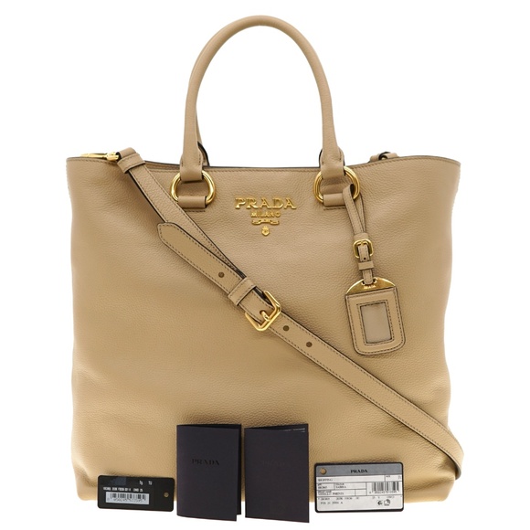 Prada Tote Large Shopping Shoulder Bag Vitello Phenix Beige Leather 1BG865 New - Picture 4 of 7